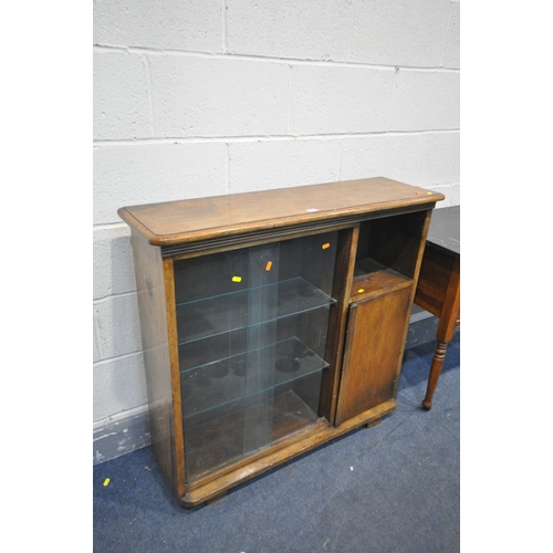 1451 - AN EDWARDIAN WALNUT MARBLE TOP WASHSTAND, and an oak bookcase, width 100cm x depth 30cm x height 92c... 