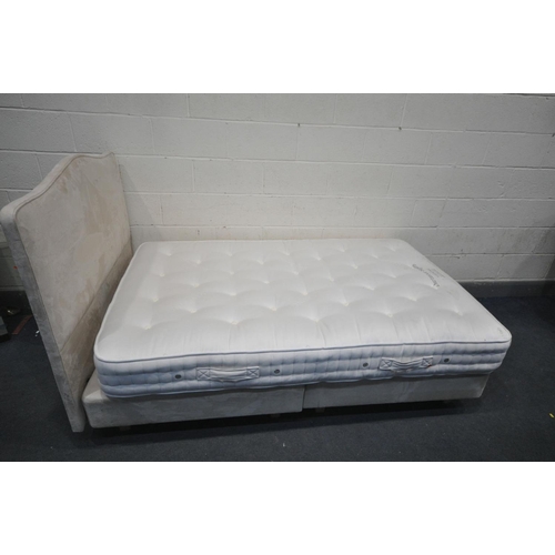 1454 - A JOHN LEWIS BEIGE UPHOLSTERED 4FT BEDSTEAD, with Vispring mattress (condition:-some stains to frame... 