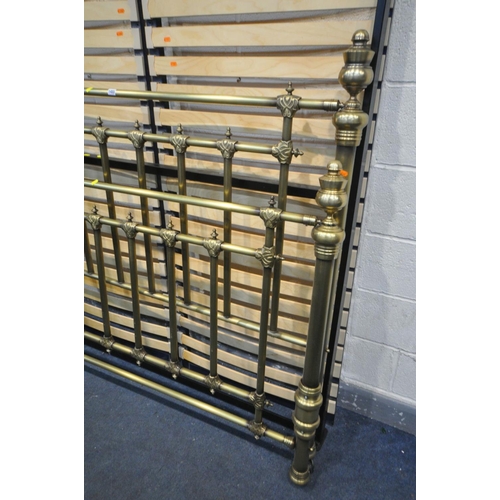 1455 - A GOOD QUALITY BRASS 5FT VICTORIAN STYLE BEDSTEAD, with slats and two slatted bed bases (condition:-... 