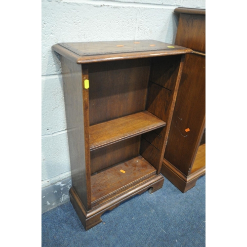 1467 - A CHERRYWOOD AND CROSSBANDED OPEN BOOKCASE, with two drawers, width 70cm x depth 29cm x height 84cm ... 