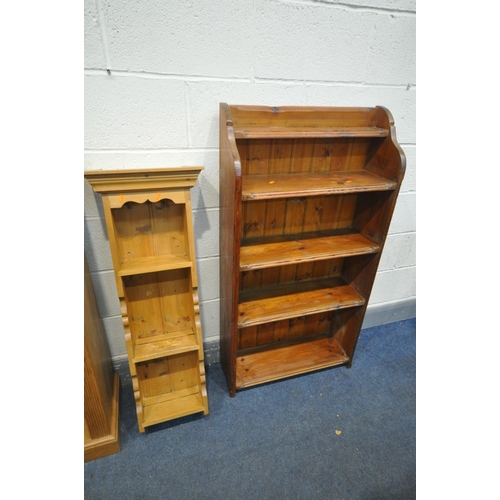 1470 - A PINE OPEN BOOKCASE with two adjustable shelves, width 76cm x depth 33cm x height 107cm, a pitch pi... 