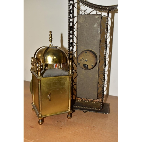 443 - TWO MID 20TH CENTURY CLOCKS, comprising a Smiths brass cased lantern clock with Roman numerals, dial... 