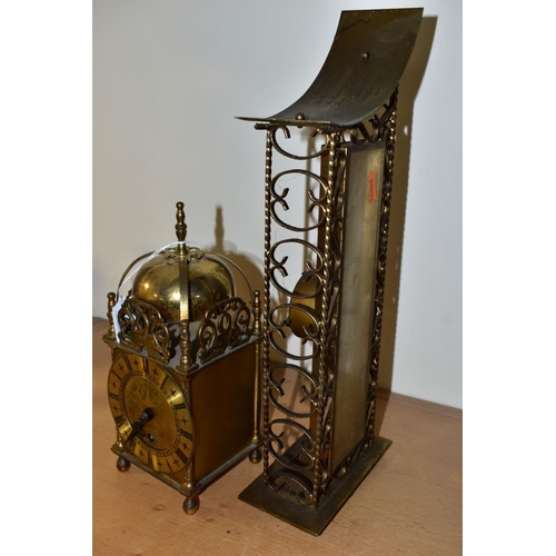 443 - TWO MID 20TH CENTURY CLOCKS, comprising a Smiths brass cased lantern clock with Roman numerals, dial... 