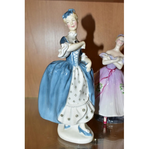 445 - FIVE ROYAL DOULTON FIGURINES, comprising Lily HN 1798, Dinky Do HN 1678, Marie HN 1370, The Ballerin... 