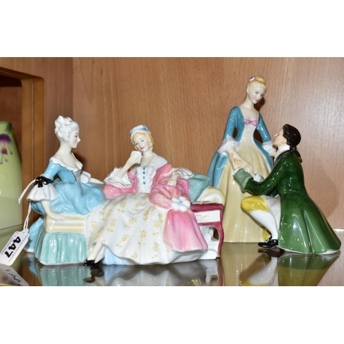 447 - TWO ROYAL DOULTON FIGURE GROUPS, comprising The Love Letter HN 2149, and The Suitor HN 2132 (Conditi... 