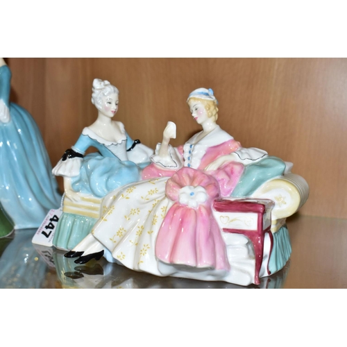 447 - TWO ROYAL DOULTON FIGURE GROUPS, comprising The Love Letter HN 2149, and The Suitor HN 2132 (Conditi... 