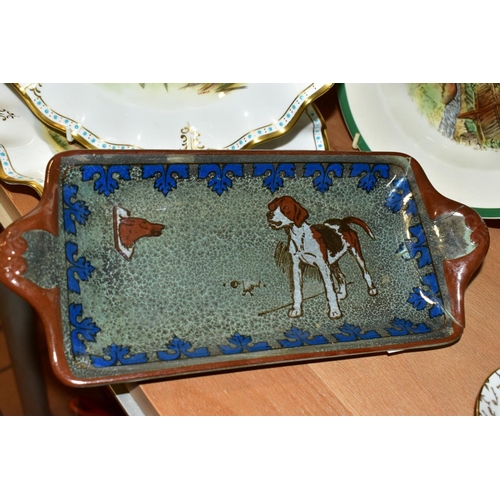 458 - FOUR HUNTING THEMED PLATES, comprising a pair of Royal Crown Derby cabinet plates with printed and p... 