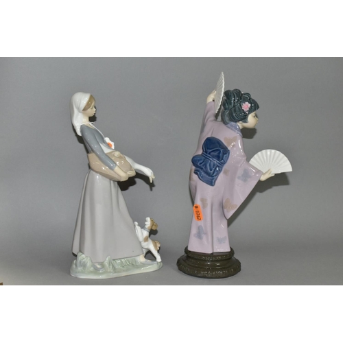 462 - TWO LLADRO FIGURES OF GIRLS, comprising Japanese  with fan, No. 4991, sculpted by Salvador Debon, is... 