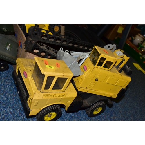 768 - A COLLECTION OF CHILDREN'S TOYS INCLUDING A TONKA TOY CRANE, ACTION MAN TANK AND JEEP, a collection ... 