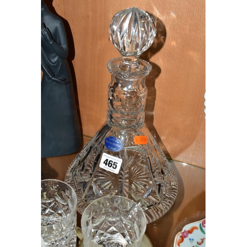 465 - A BRIERCRYSTAL DECANTER OF CONICAL FORM, WITH STOPPER, height 29cm, together with four assorted tumb... 