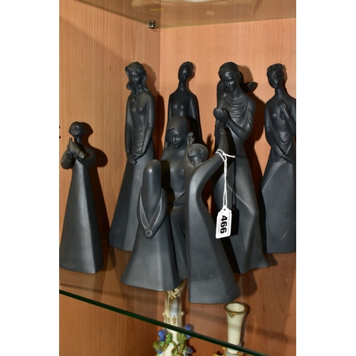 466 - A COLLECTION OF EIGHT MATT BLACK ROYAL DOULTON FIGURES, comprising 'Awakening' HN2837, 'Peace' HN243... 