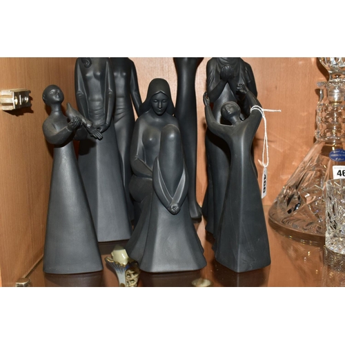 466 - A COLLECTION OF EIGHT MATT BLACK ROYAL DOULTON FIGURES, comprising 'Awakening' HN2837, 'Peace' HN243... 