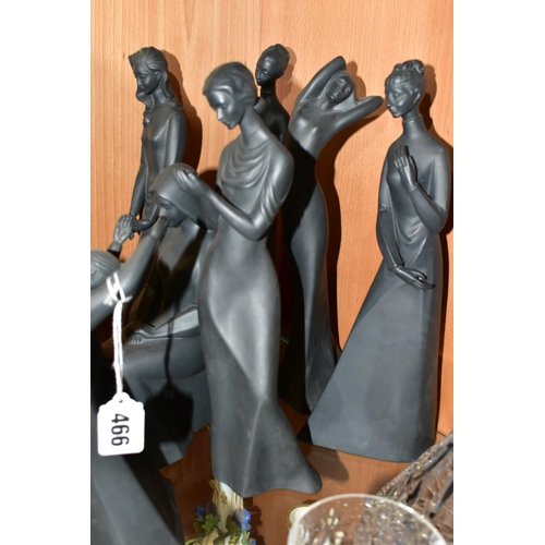 466 - A COLLECTION OF EIGHT MATT BLACK ROYAL DOULTON FIGURES, comprising 'Awakening' HN2837, 'Peace' HN243... 