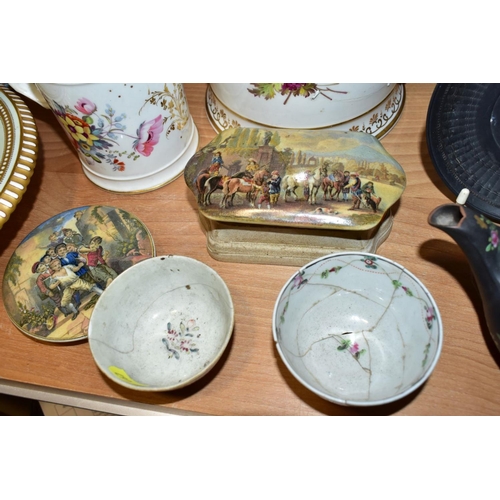 467 - A GROUP OF 18TH AND 19TH CENTURY BRITISH POTTERY AND PORCELAIN, some pieces with extensive damage an... 