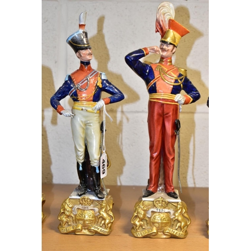 469 - SIX CAPODIMONTE BRUNO MERLI FIGURES OF SOLDIERS IN HISTORICAL COSTUME OF 1798-1844, modelled as stan... 