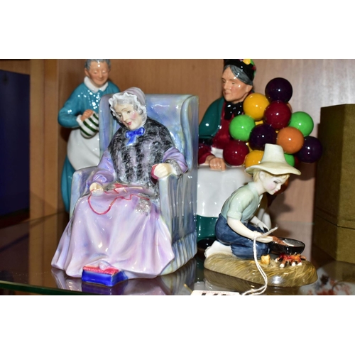 471 - FOUR ROYAL DOULTON FIGURES, comprising 'River Boy' HN2128, 'The Favourite' HN2249, 'The Old Balloon ... 