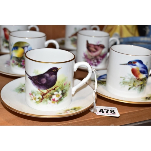 478 - A SET OF SIX ROYAL WORCESTER FOR COMPTON & WOODHOUSE 'BEST-LOVED BIRDS' CUP AND SAUCER COLLECTION, B... 