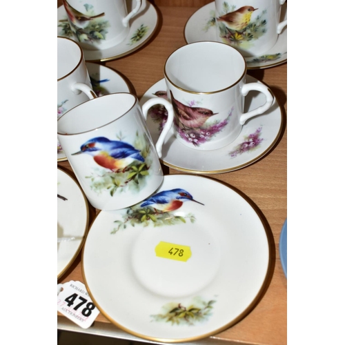 478 - A SET OF SIX ROYAL WORCESTER FOR COMPTON & WOODHOUSE 'BEST-LOVED BIRDS' CUP AND SAUCER COLLECTION, B... 