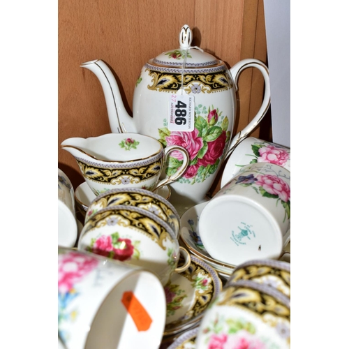 486 - A FOLEY BONE CHINA 'FLORENCE' PATTERN FIFTEEN PIECE COFFEE SET, comprising coffee pot, cream jug, su... 