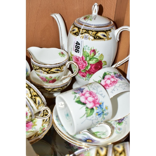 486 - A FOLEY BONE CHINA 'FLORENCE' PATTERN FIFTEEN PIECE COFFEE SET, comprising coffee pot, cream jug, su... 