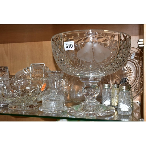 510 - A GROUP OF CUT CRYSTAL AND OTHER GLASSWARES, twenty pieces to include a large Stuart Crystal pedesta... 