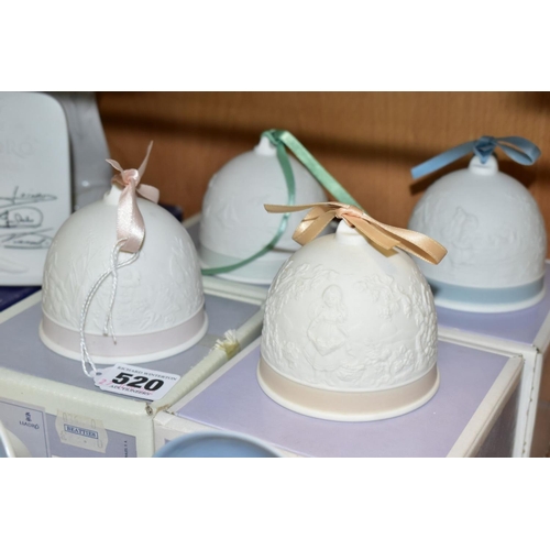 520 - A GROUP OF BOXED LLADRO BELLS, PLATES AND OTHER ITEMS, comprising four bisque porcelain Collectors S... 