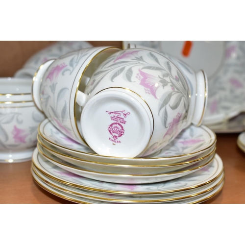 521 - A FORTY PIECE MINTON PETUNIA TEA SET WITH A TWENTY ONE PIECE FOLEY WIND FLOWER TEA SET, the Minton s... 