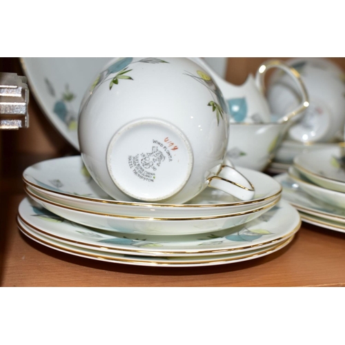 521 - A FORTY PIECE MINTON PETUNIA TEA SET WITH A TWENTY ONE PIECE FOLEY WIND FLOWER TEA SET, the Minton s... 