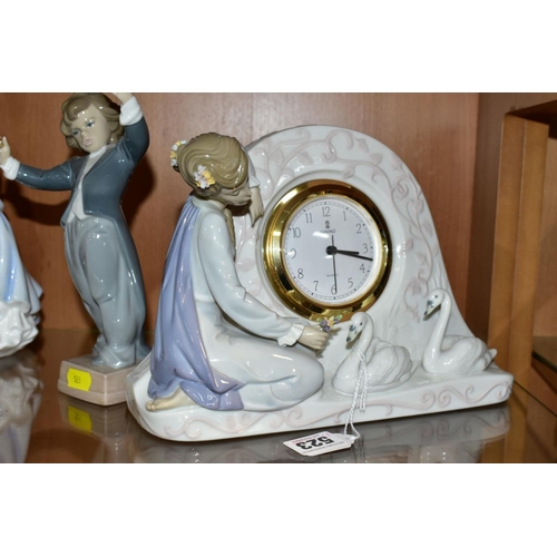 523 - BOXED LLADRO CLOCK AND FIGURINE, comprising a Swan Clock 5777, height 18cm x width 26cm x depth 9cm,... 