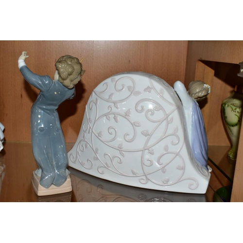 523 - BOXED LLADRO CLOCK AND FIGURINE, comprising a Swan Clock 5777, height 18cm x width 26cm x depth 9cm,... 