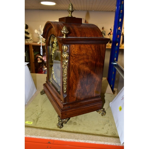 532 - A LATE 19TH CENTURY WINTERHALDER & HOFMEIER ROSEWOOD CASED TING TANG BRACKET CLOCK, the arched top w... 