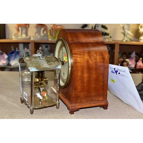 536 - A MID 20TH CENTURY WALNUT ARCH CASED ELLIOT MANTEL CLOCK, silvered chapter ring with Roman numerals,... 