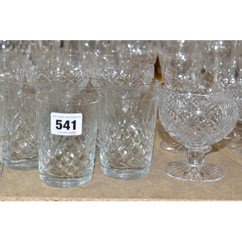 541 - A QUANTITY OF CUT GLASS DRINKING GLASSES, twelve sets/part sets of glasses with some pairs and singl... 