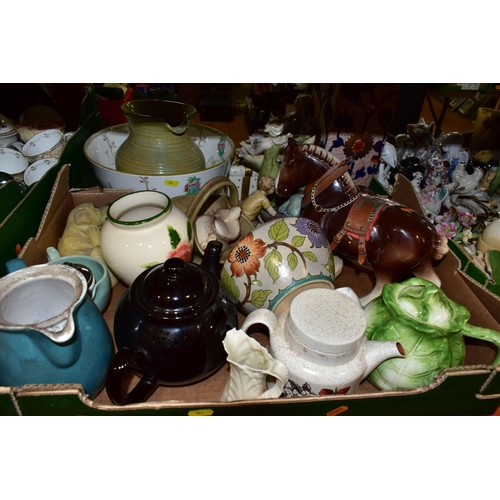 543 - THREE BOXES AND LOOSE CERAMICS, to include a Wade lustre jug painted with flowers height 11.5cm, a G... 