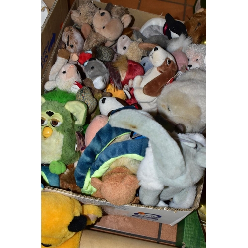 548 - THREE BOXES AND LOOSE PICTURES, MAP, LINENS, SOFT TOYS AND SUNDRY ITEMS, to include a canvas backed ... 