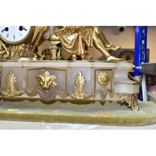 549 - A SECOND HALF 19TH CENTURY FRENCH ALABASTER AND GILT METAL FIGURAL MANTEL CLOCK BY JAPY FRERES, with... 