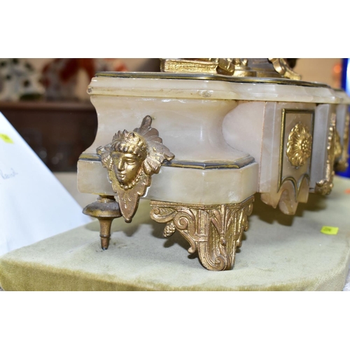 549 - A SECOND HALF 19TH CENTURY FRENCH ALABASTER AND GILT METAL FIGURAL MANTEL CLOCK BY JAPY FRERES, with... 