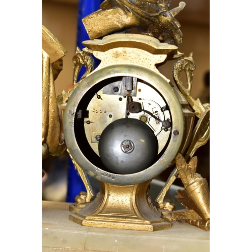 549 - A SECOND HALF 19TH CENTURY FRENCH ALABASTER AND GILT METAL FIGURAL MANTEL CLOCK BY JAPY FRERES, with... 