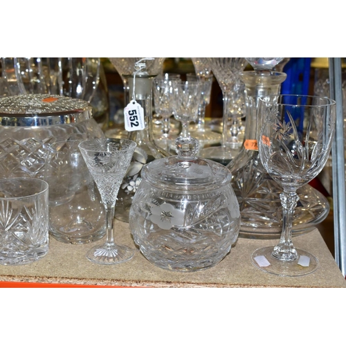 552 - A QUANTITY OF CUT CRYSTAL AND OTHER GLASSWARES, approximately sixty pieces to include a Dartington d... 