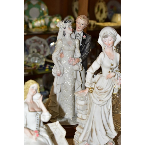 553 - SEVEN RESIN FIGURES AND FIGURE GROUPS, most marked A Balconi, including a bride and groom, couples, ... 