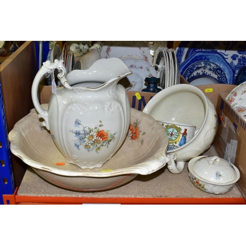 556 - THREE BOXES AND LOOSE CERAMICS, to include Crown Devon blush ivory pieces including a Spring pattern... 