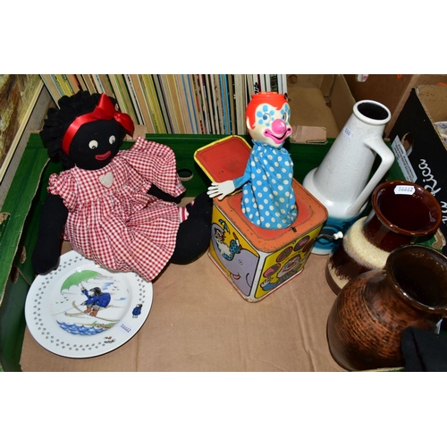 559 - TWO BOXES AND LOOSE TOYS, BOOKS, CERAMICS AND SUNDRY ITEMS, to include a Paddington Bear teddy heigh... 