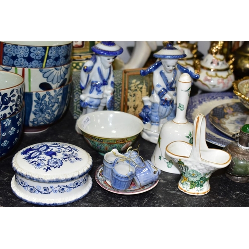 566 - A GROUP OF ORIENTAL AND THAI CERAMICS, BRONZES AND PICTURES, to include a green nephrite scent bottl... 