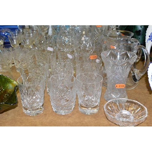 582 - A QUANTITY OF CUT CRYSTAL AND OTHER GLASSWARES, approximately sixty pieces to include a boxed pair o... 