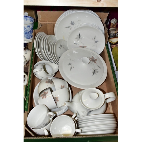 583 - FIVE BOXES OF CERAMICS, GLASSWARES AND SUNDRY ITEMS, to include a fifty six piece Royal Doulton Tumb... 