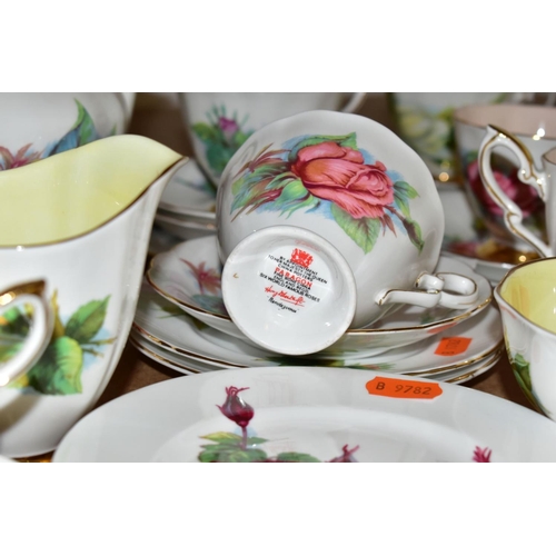 586 - FORTY ONE PIECES OF HARRY WHEATCROFT SIX WORLD FAMOUS ROSES TEA WARES, by different manufacturers: P... 