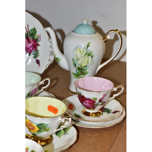 586 - FORTY ONE PIECES OF HARRY WHEATCROFT SIX WORLD FAMOUS ROSES TEA WARES, by different manufacturers: P... 