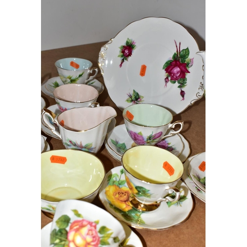 586 - FORTY ONE PIECES OF HARRY WHEATCROFT SIX WORLD FAMOUS ROSES TEA WARES, by different manufacturers: P... 