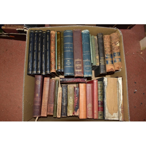 592 - SEVEN BOXES OF ANTIQUARIAN AND OTHER BOOKS, to include an early edition of Nicholas Nickleby by Char... 