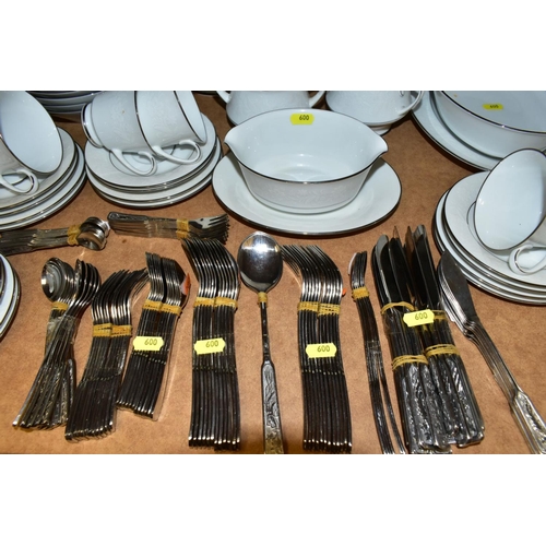 600 - A NORITAKE 'RANIER' PATTERN PART DINNER SERVICE, AND STAINLESS STEEL CUTLERY, a quantity of cutlery ... 